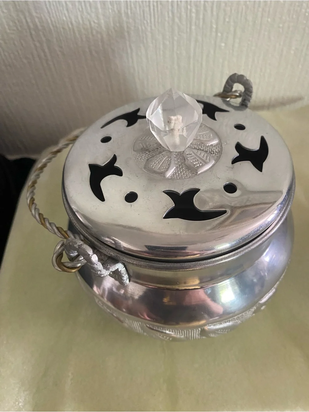 Vintage hammered Aluminum potpourri pot.